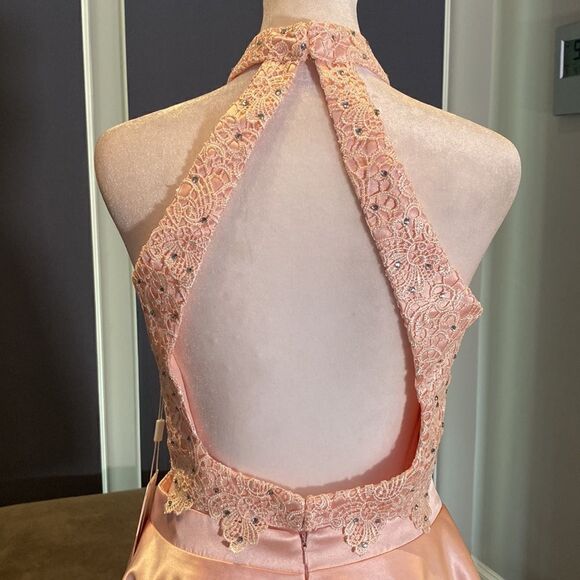 Women’s Satin & Lace Halter Short Prom Party Dress 2 Pieces Size 4 NWT - Picture 6 of 13